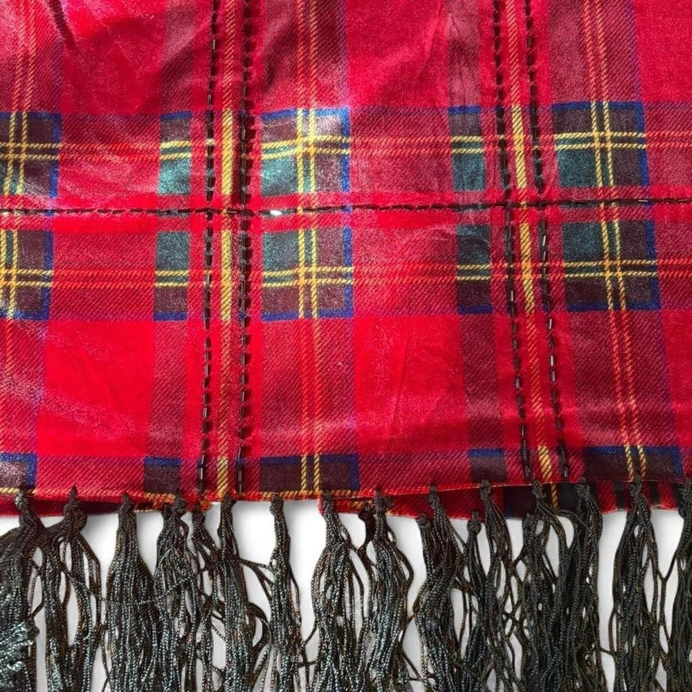 Ronni Nicole Red Tartan Fringe Maxi Skirt Beaded Plaid Size M - Picture 3 of 7